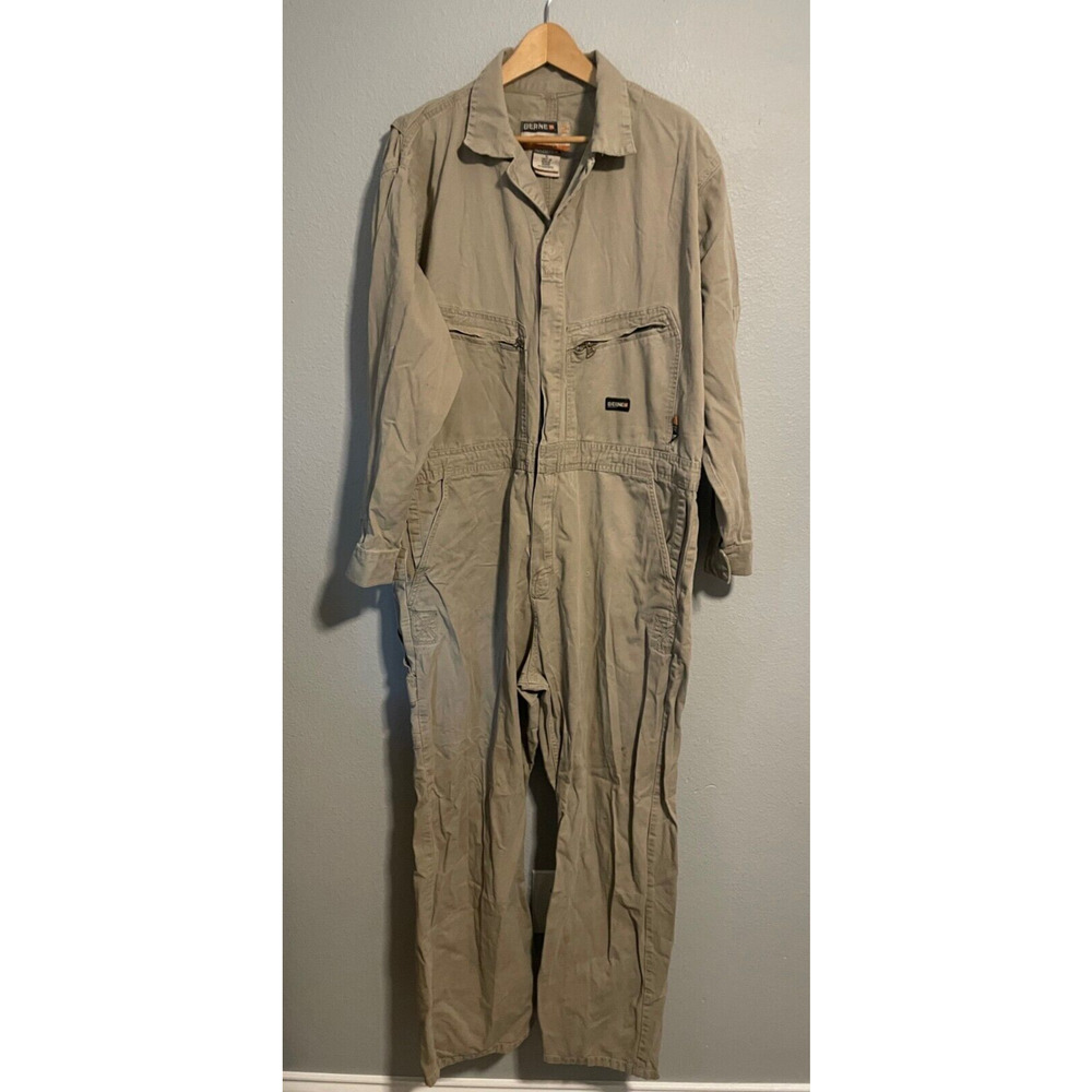 Berne Mens Coveralls Size XL Khaki Flame Resistant HRC 2 Workwear Rugged FLAW
